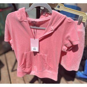 Juicy Couture Velour Short Sleeve ZipJacket-Med Shorts-Large Set Flamingo Pink